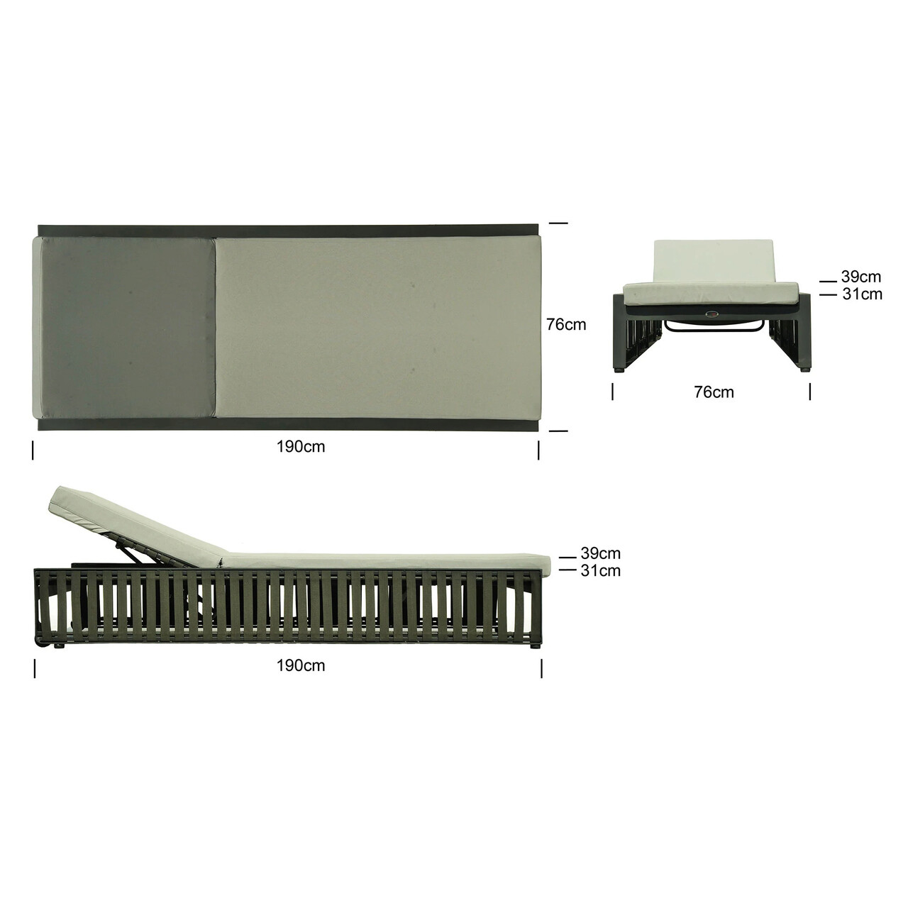 Set mobilier pentru gradina/terasa, 2 sezlonguri si masuta Horizon, aluminiu/poliester, negru/gri/bej
