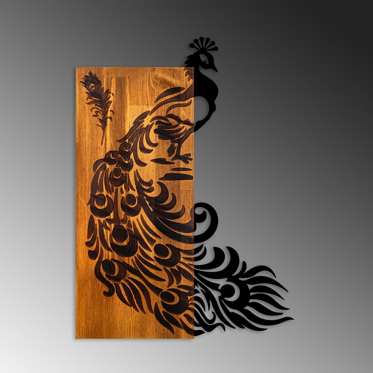 Decoratiune de perete, Peacock, Lățime: 47 cm Înălțime: 65 cm Adâncime: 3 cm, Nuc / Negru — imaginea 6