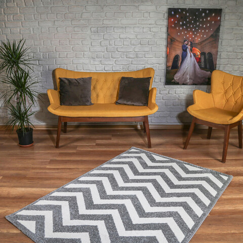 Covor, Zigzag, 140x200 cm, Polipropilena, Alb/Gri