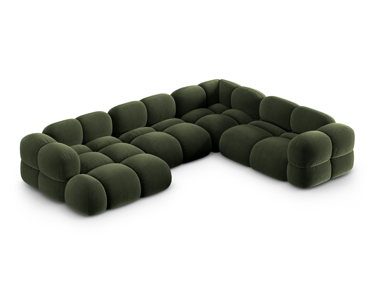 Coltar panoramic dreapta 5 locuri, Loretto, Cosmopolitan Design, 345x250x68 cm, catifea, verde
