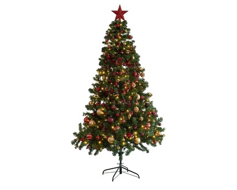 Brad Imperial pine cu decoratiuni, Decoris, 117x180 cm, 260 LED-uri, multicolor