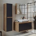 Set Dulap de Baie cu Chiuvetă și Oglindă (3 Piese), Hanah Home, 1700, MDF-LAM, Pin Atlantic / Antracit