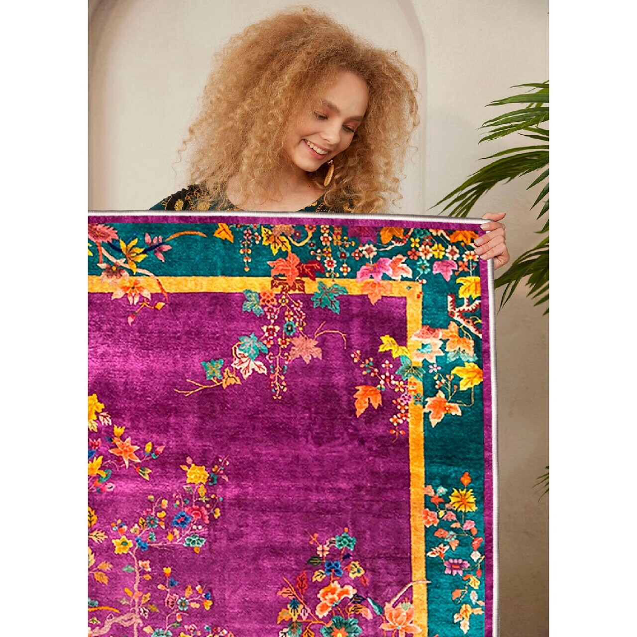 Covor, Woosonıl139, 120x180 cm, Fuchsia / Galben / Verde / Portocaliu — imaginea 4