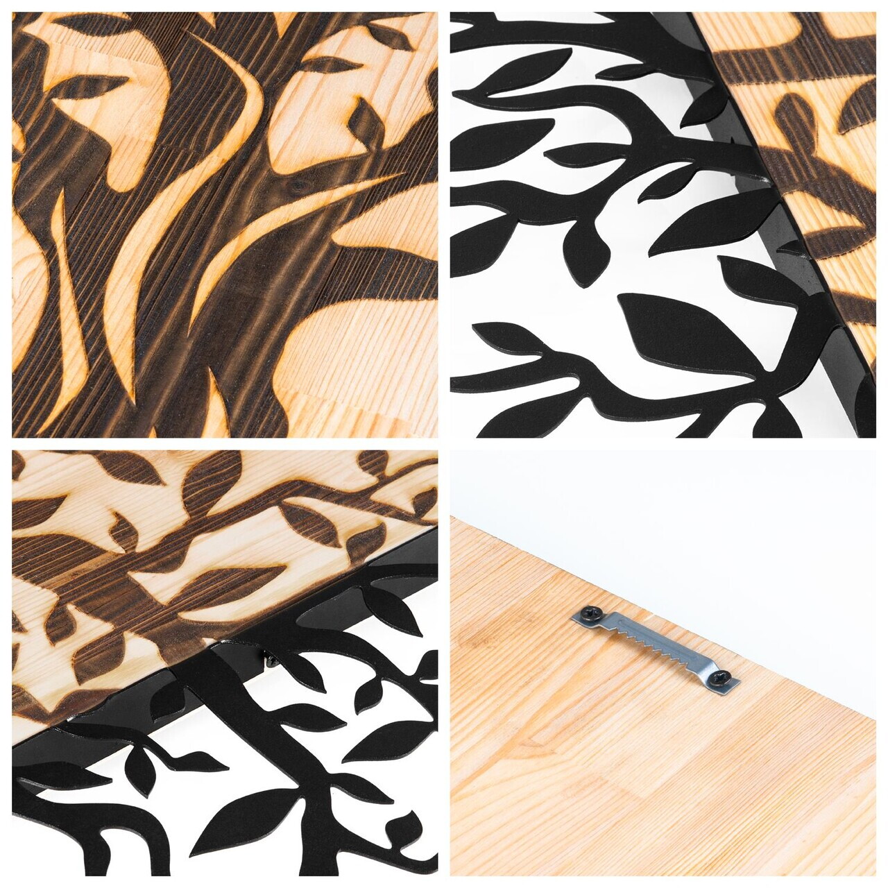 Decoratiune de perete, Arbre de Vie-1, Metal, Rama din lemn (grosime 3 cm), Natural/Negru — imaginea 8