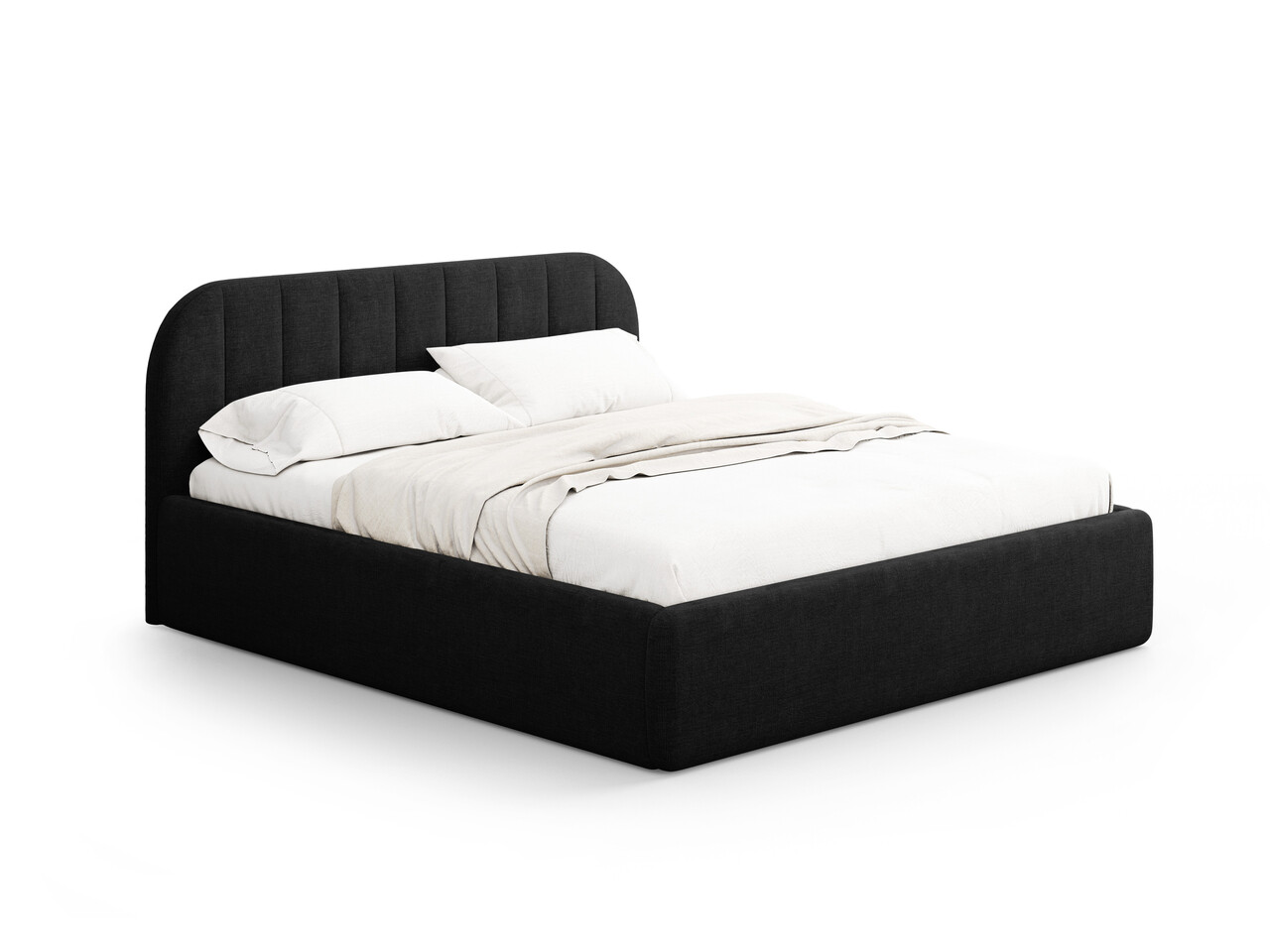 Pat tapitat cu somiera rabatabila si lada depozitare 200x200 cm Windsor & Co Juno tesatura structurata negru