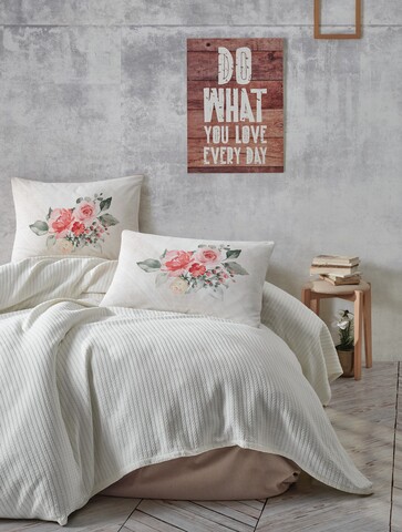Set cuvertura de pat dubla Pique, 4 piese, 220×240 cm, 100% bumbac, Cotton Box, Rosanna, crem 100% imagine 2022