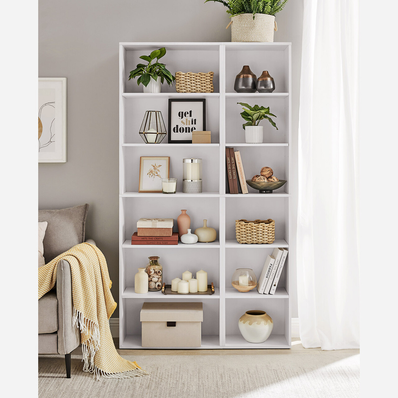 Corp biblioteca cu 6 rafturi, Vasagle, Scandinavian, 40x24x178.5 cm, PAL, alb - 1 | YEO