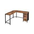 Birou in forma de L / birou de colt, Vasagle, Industrial, cu sertare, 137x150x75 cm, PAL/otel, maro