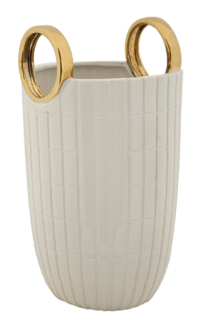 Vaza decorativa Shopping, Mauro Ferretti, 18x25 cm, ceramica, alb/auriu