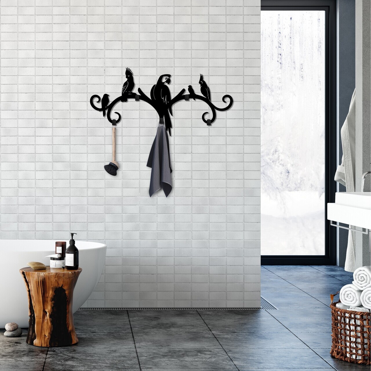 Cuier de perete, Tropical, Metal, Lățime: 60 cm Înălțime: 29 cm Adâncime: 2 cm, Negru — imaginea 3