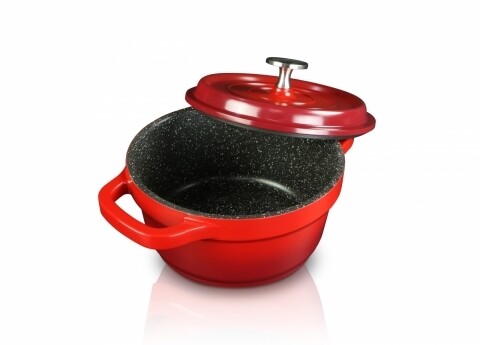 Cratita + capac Home Chef, Heinner Home, 1.2 l, aluminiu turnat, negru/rosu 1-2