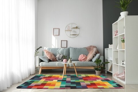 Covor Patch Bedora, 80×150 cm, 100% lana, multicolor, finisat manual Bedora imagine 2022 by aka-home.ro