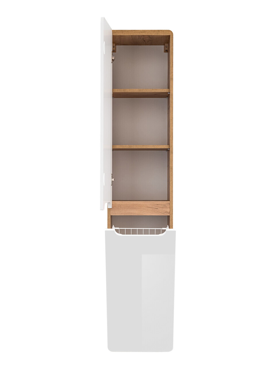 Dulap inalt cu cos de rufe integrat, cu fixare pe perete, Aruba White, Comad, 35x35x170 cm, MDF/PAL laminat, alb lucios/stejar craft gold — imaginea 3