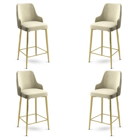 Set scaune  de bar 4 piese, Charlotte, Enox, Metal, Crem / Aur