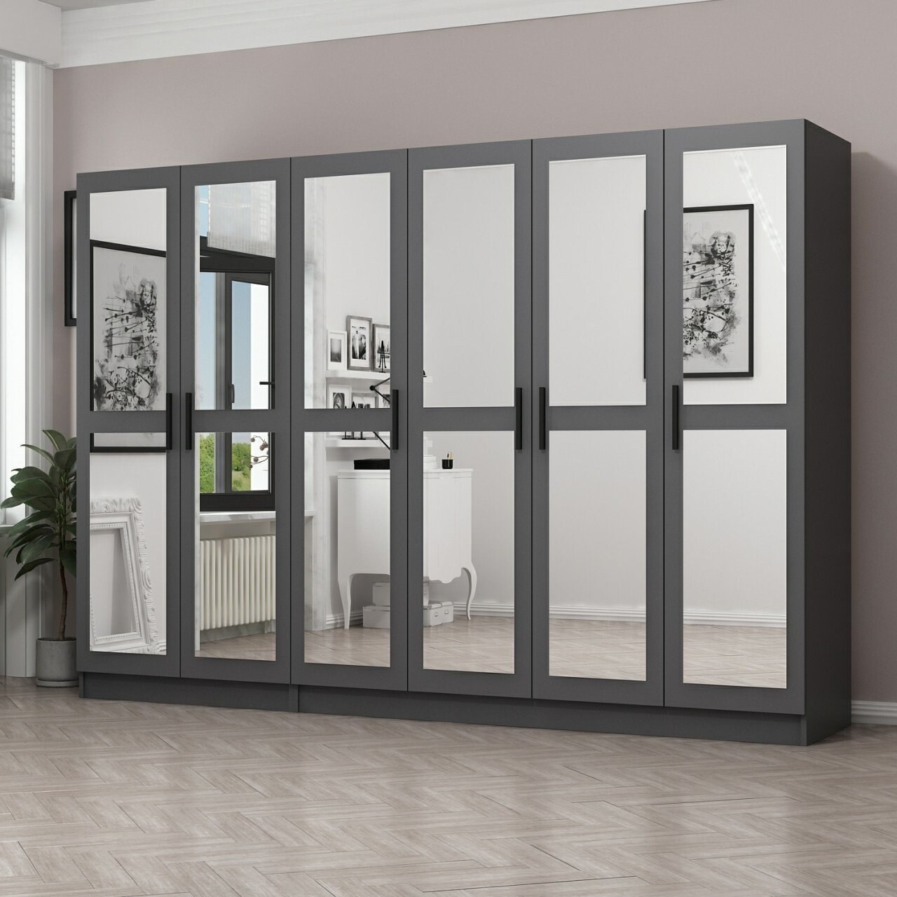 Dulap pentru haine, Minerva, Kale, 270x210x52 cm, PAL, Antracit - 1 | YEO