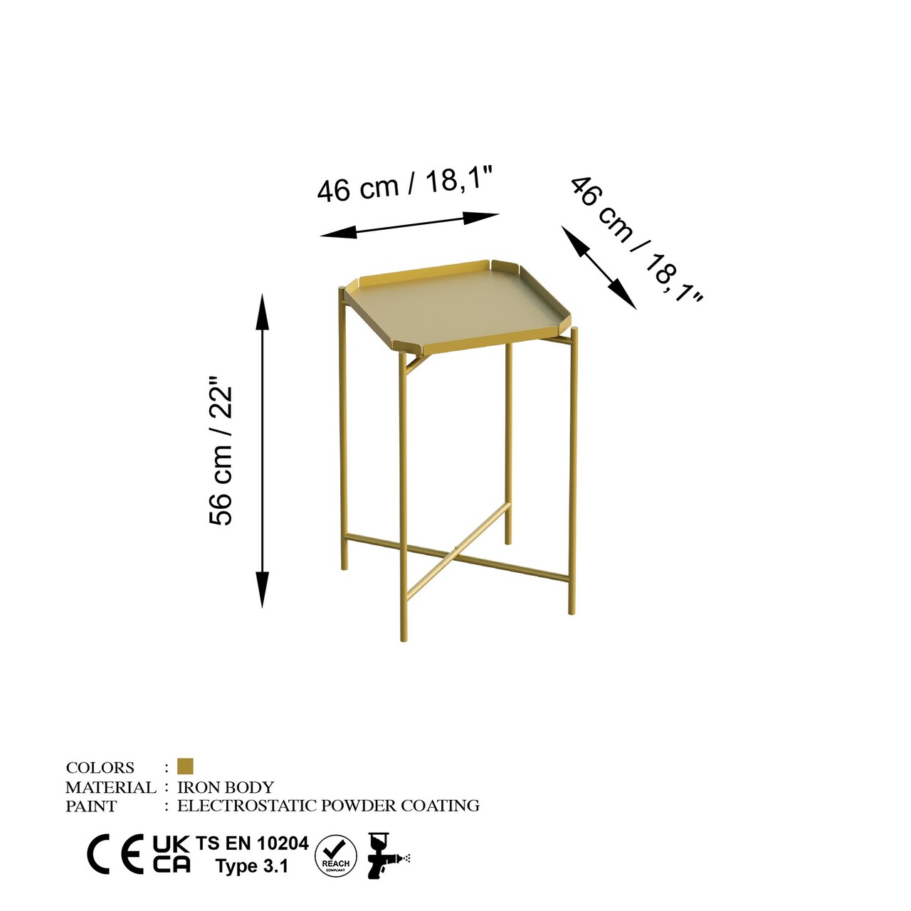 Masuta de cafea, Cerritos, Shb-008-A, 46x56x46 cm, Metal, Auriu