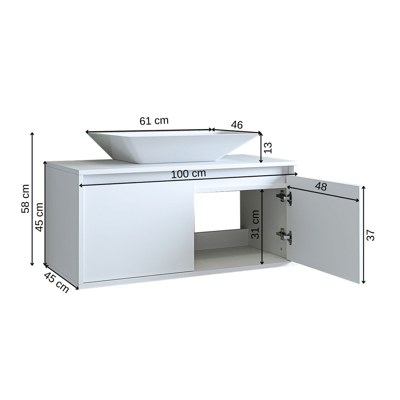 Dulap de baie cu chiuvetă, Hanah Home, 1716, 100x58x45 cm, MDF-LAM, Alb mat — imaginea 7