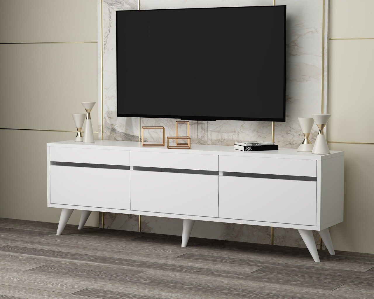 Comoda TV, Odessa, River, 150x30x48 cm, PAL, Alb - 2 | YEO