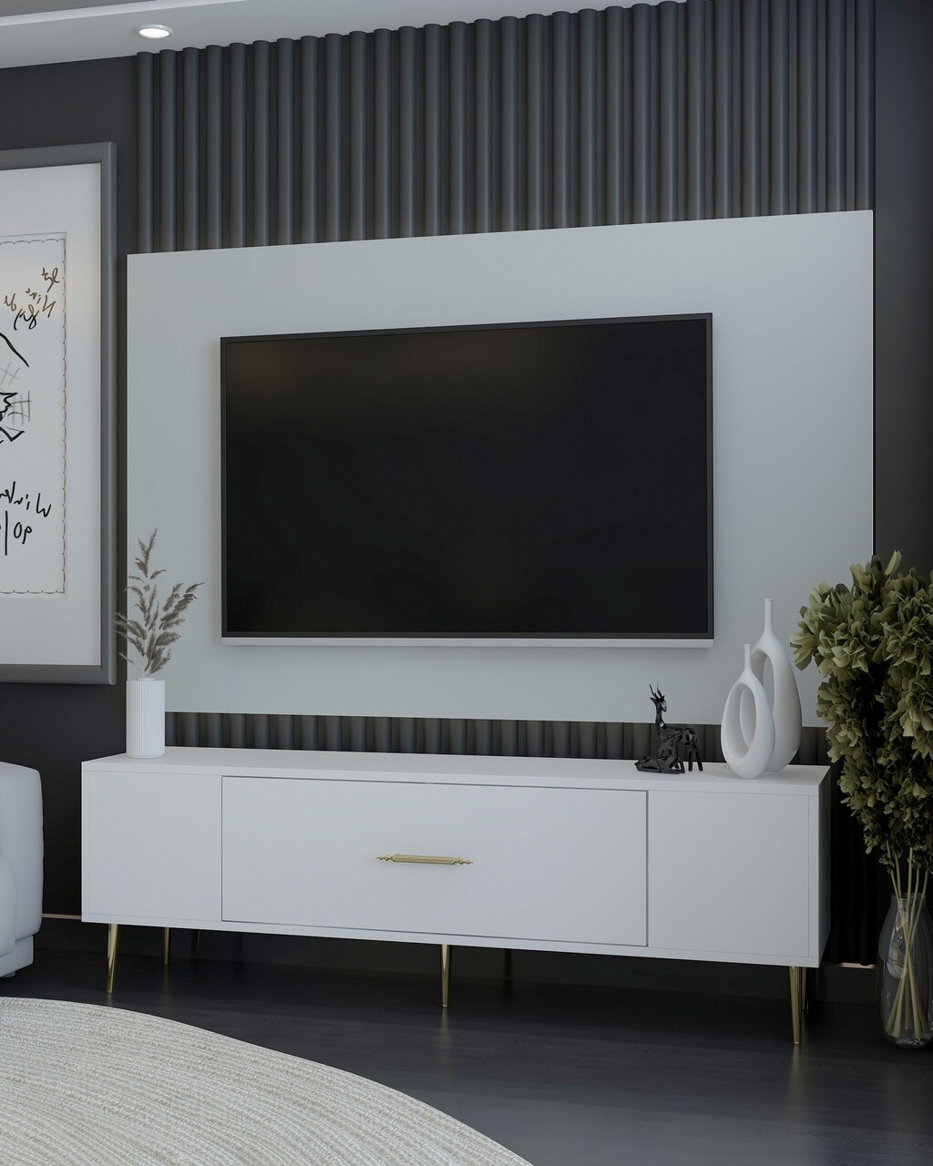 Comoda TV, Olivia, Dekos, Alb/Auriu - 1 | YEO