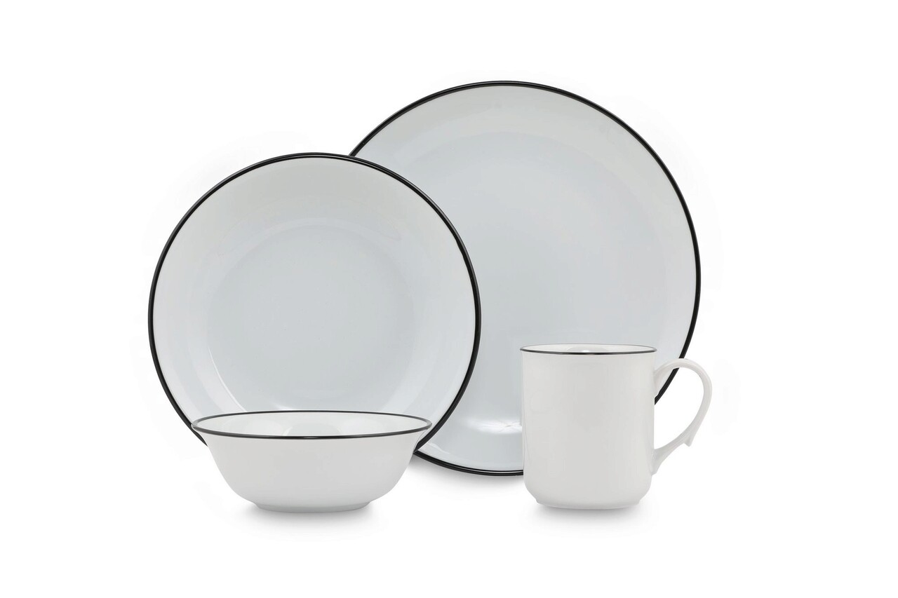 Serviciu de masa, Rekitchen, 513RKT1114, Portelan , Placă de serviciu: 25 x 25 x 2,5 cm (4 bucăți), Alb/Negru