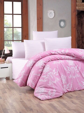 Lenjerie de pat pentru o persoana (es), gloria - pink, victoria, bumbac ranforce