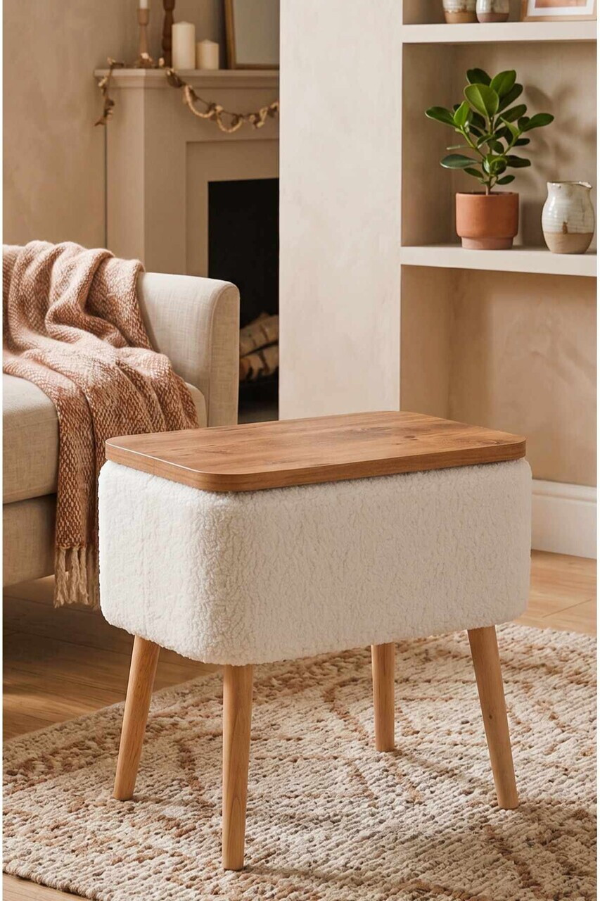 Noptiera, Hanah Home, Puf02Peka02, 60x55x30 cm, PAL, Alb / Natural — imaginea 4
