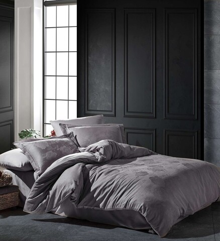 Lenjerie de pat dubla, Talia - Dark Grey, Şaheser, Bumbac Satinat