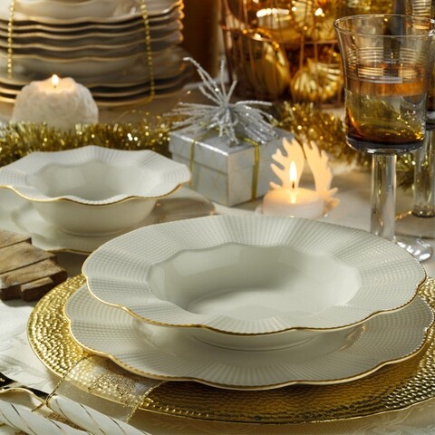 Serviciu de masa, 24 piese, kutahya porselen, mln24y214r520, portelan, crem/auriu