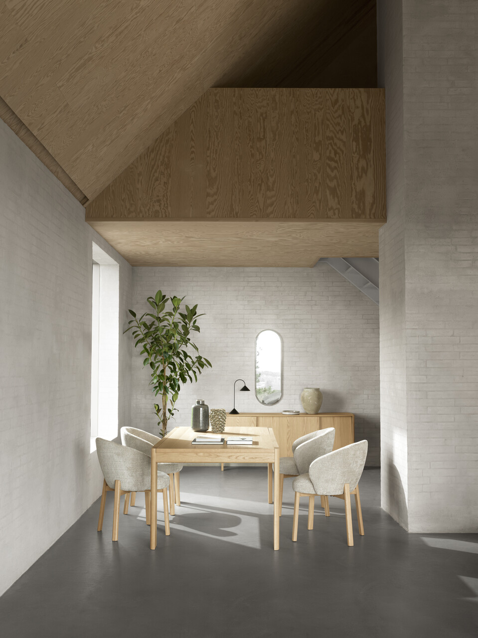 Scaun Darlene, Actona, 55.5x60x80.5 cm, tesatura Chenille/lemn de stejar, bej/natural - view 5