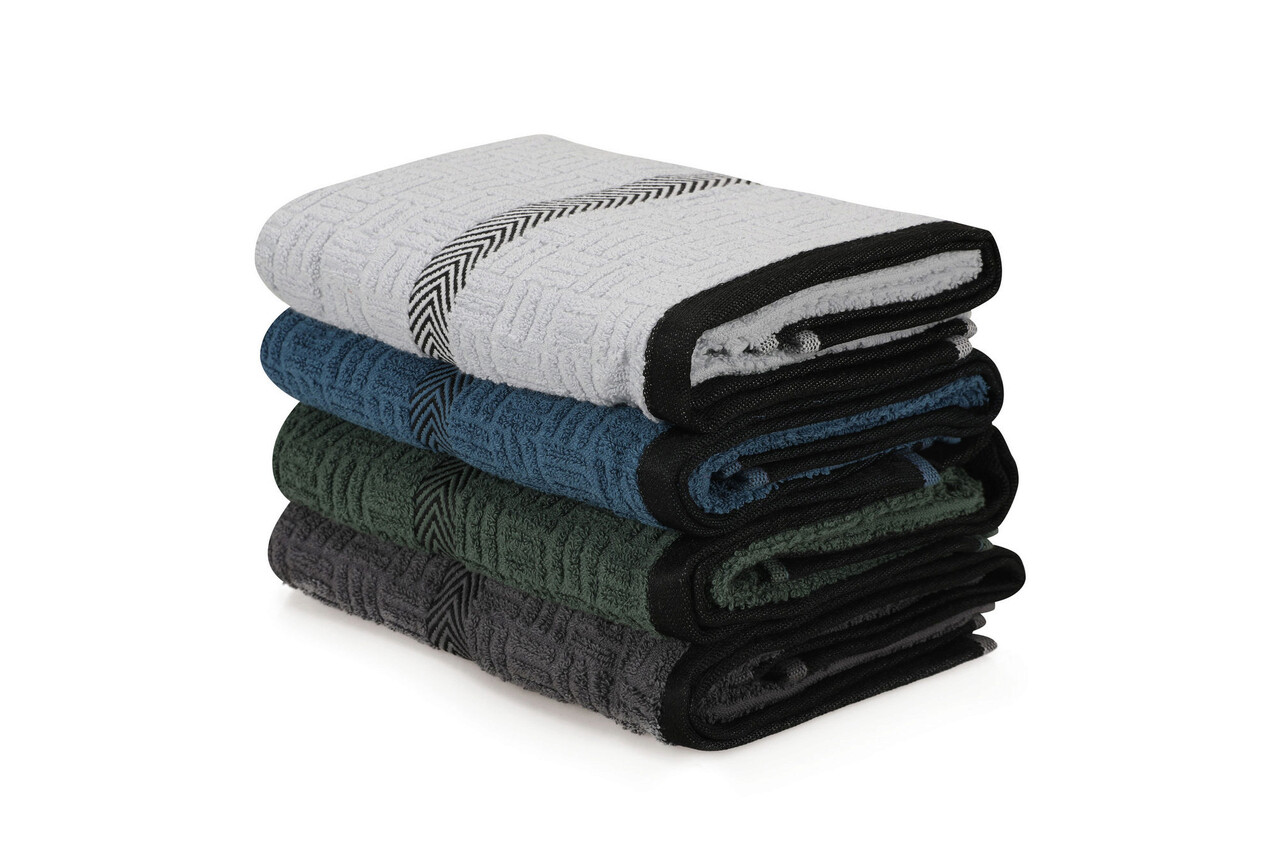Set prosoape de baie 4 piese, Cotton Box, JAKARLI HAVLU SETI ROAD ASORTI-2, Bumbac, Albastru / Albastru închis / Verde / Antracit - 1 | YEO