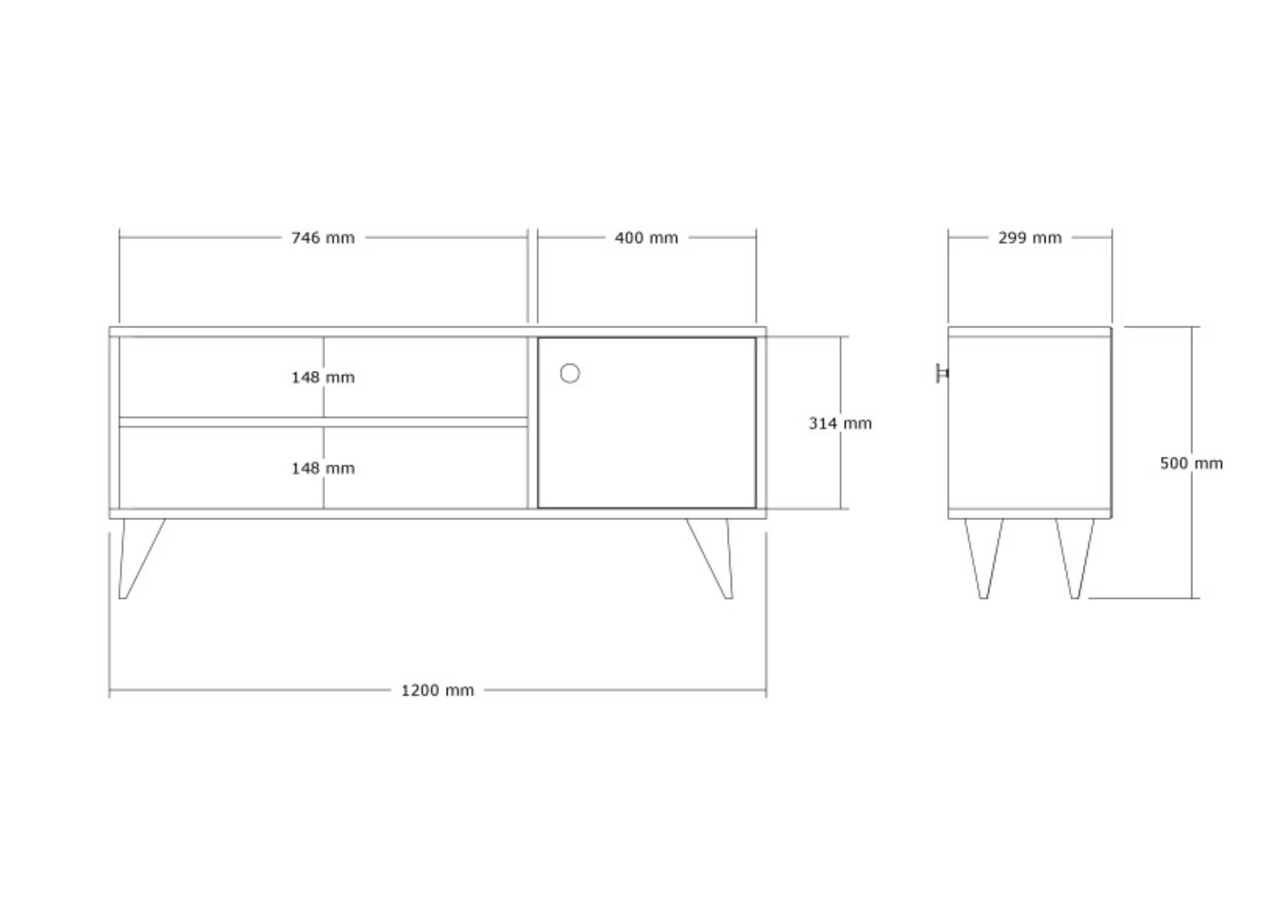 Comoda TV, Puqa Design, Jena, 120x50x29 cm, PAL, Maro
