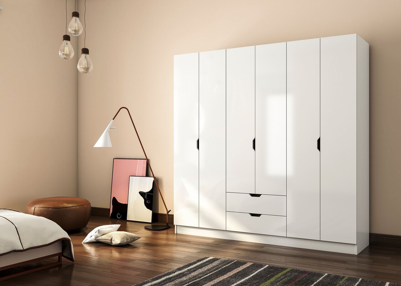 Dulap pentru haine, Rabi, Rb-157, 180x180x45 cm, Alb mat
