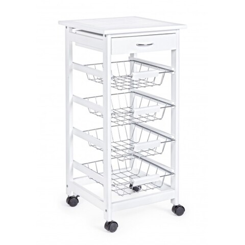Carucior cu 4 cosuri, small bon, bizzotto, 37x37x80 cm, lemn de pin/ceramica, alb