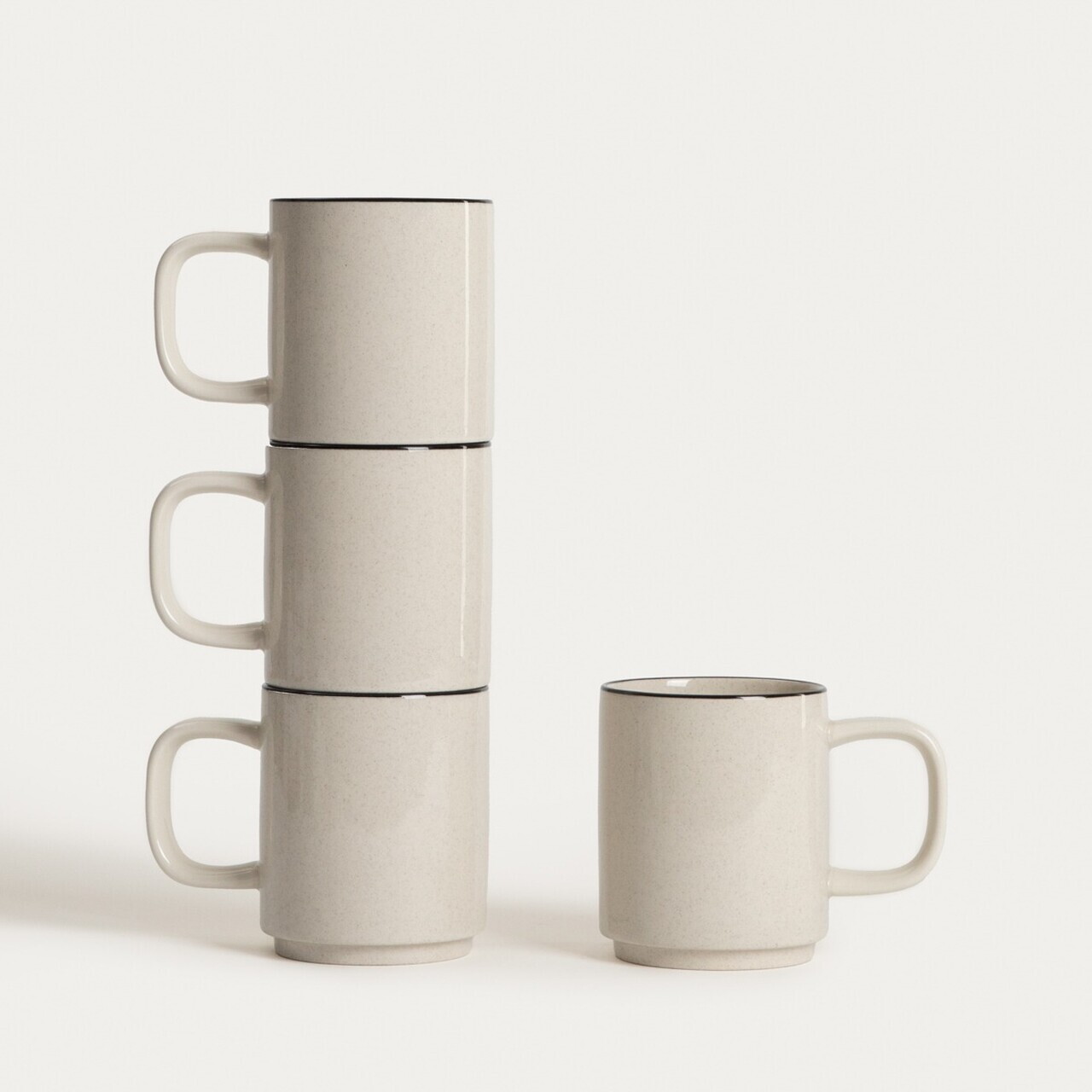 Set 4 cani Azra, Homla, 300 ml, ceramica, bej/negru - view 2