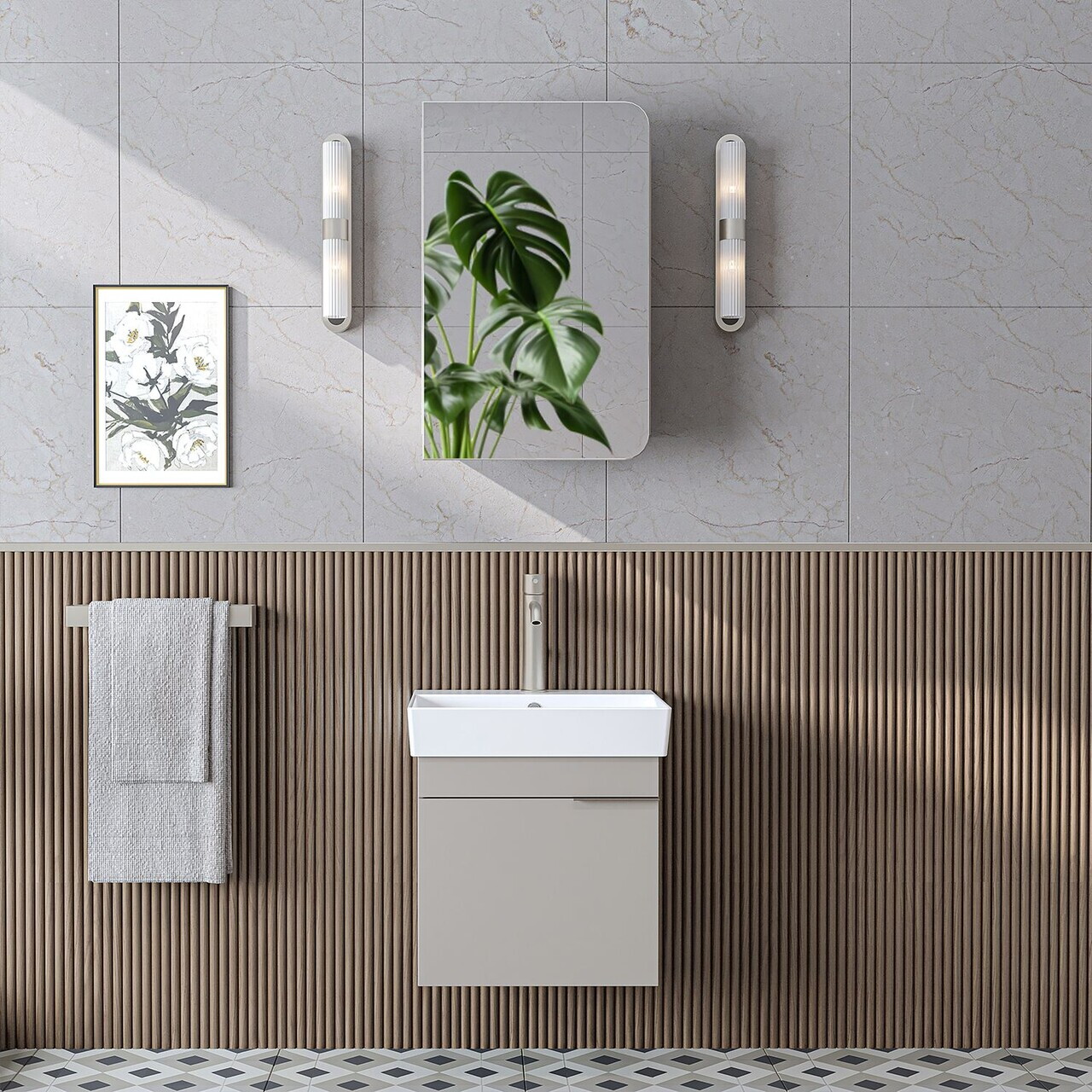 Set Dulap de Baie cu Chiuvetă și Oglindă (2 Piese), Hanah Home, 2935, MDF, Gresie — imaginea 2