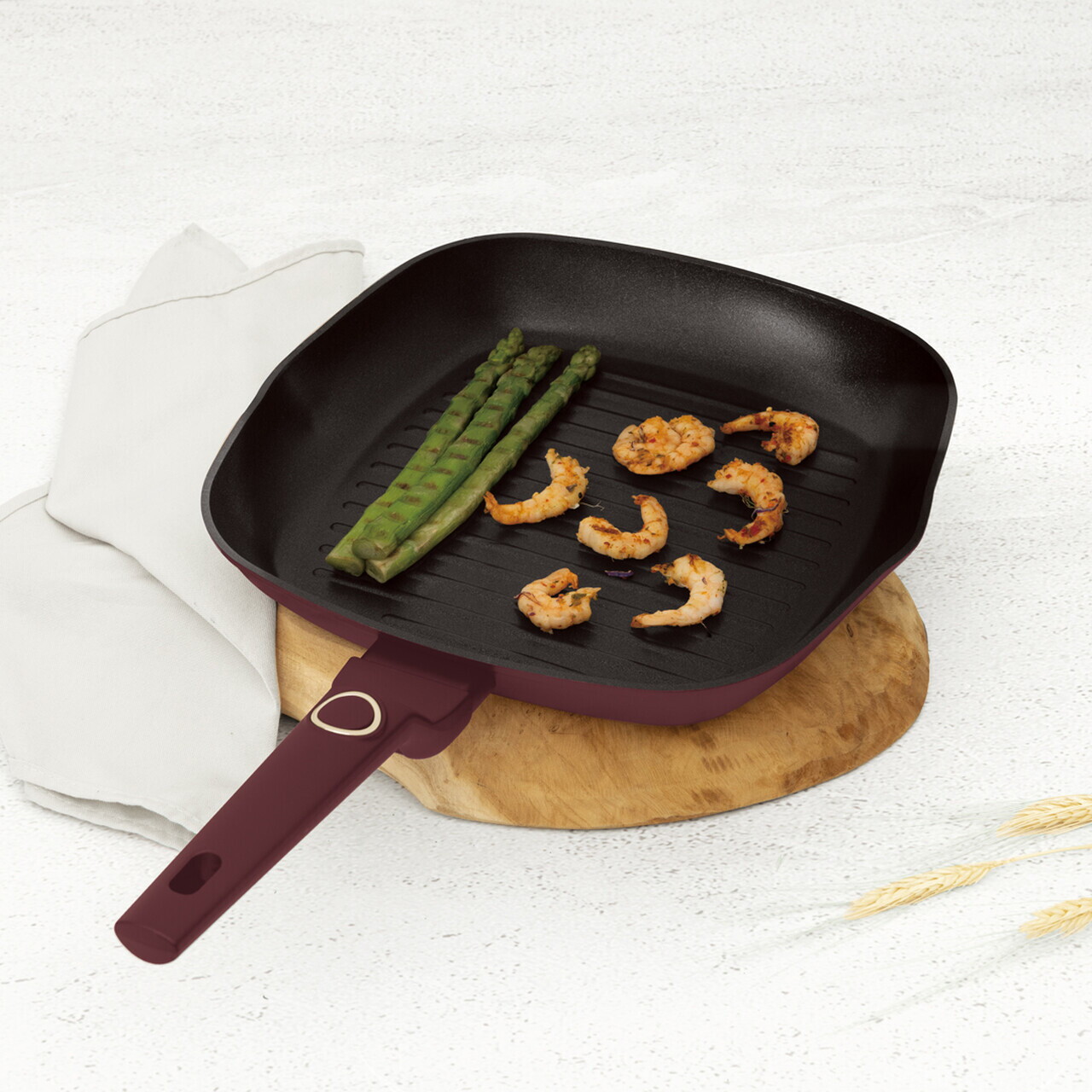 Tigaie grill Berlinger Haus, Leonardo, 28 cm, 2.1 L, aluminiu forjat, visiniu mat - imagine 2