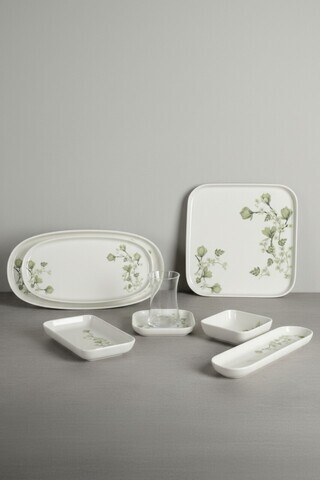 Set de mic dejun, Hermia, 208PEK1104, Portelan, Platou cu măsline: 25 cm (2 bucăți), Alb/Verde