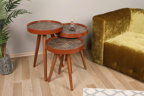Set masute 3 piese, Kate, Linea, Nuc / Gri Kate