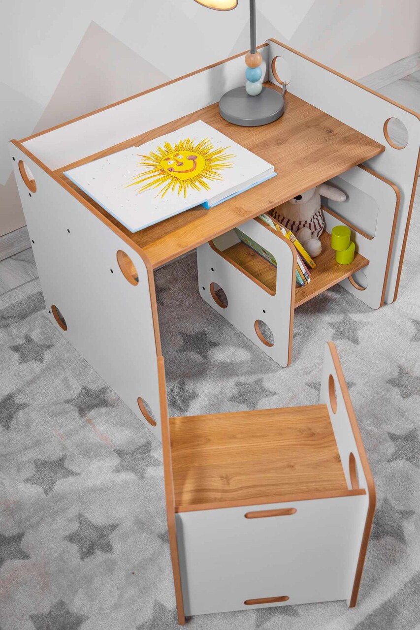 Set masa si scaun pentru copii, Hanah Home, Goldfinch 2, Alb / Natural - imagine 10