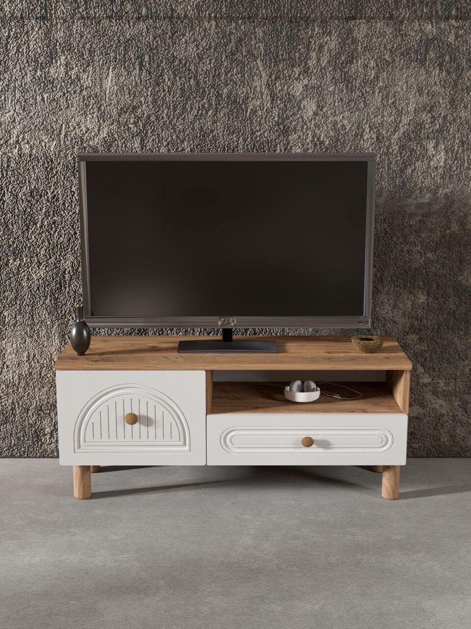 Comoda TV, Hanah Home, Arcera 105, 104x47x35 cm, PAL, Pin Atlantic / Alb - view 2