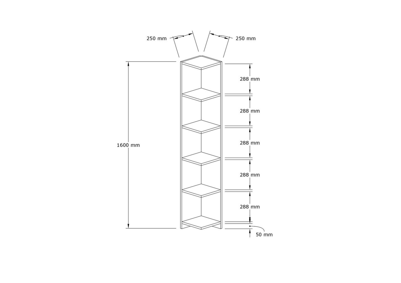 Corp biblioteca, Puqa Design, Porto, 25x160x25 cm, PAL, Safir / Antracit