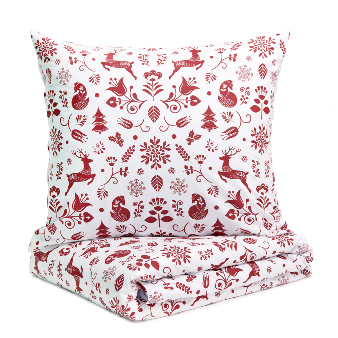 Lenjerie de pat dubla Deany, Homla, 3 piese, 160x200 cm, bumbac, alb/rosu - 1 | YEO