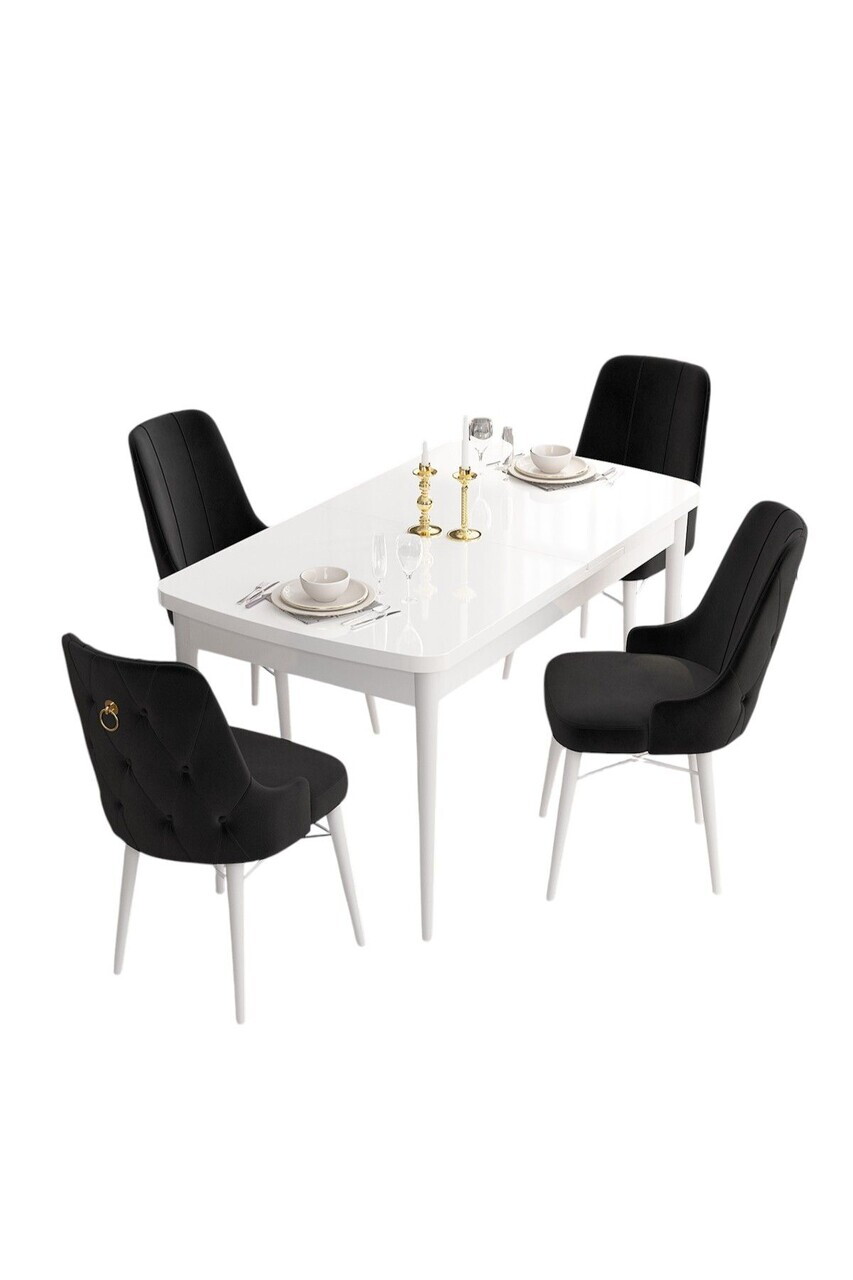 Set masa extensibila si scaune (5 piese), Hanah Home, Are, Alb/Negru — imaginea 2
