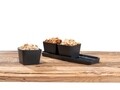 Set 3 boluri servire cu suport, Wenko, Snack & Dip, 300 ml, ceramica, negru
