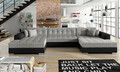 Coltar extensibil 5 locuri, ELTAP, Vento, 359x165x87 cm, lemn/poliester, gri deschis/negru