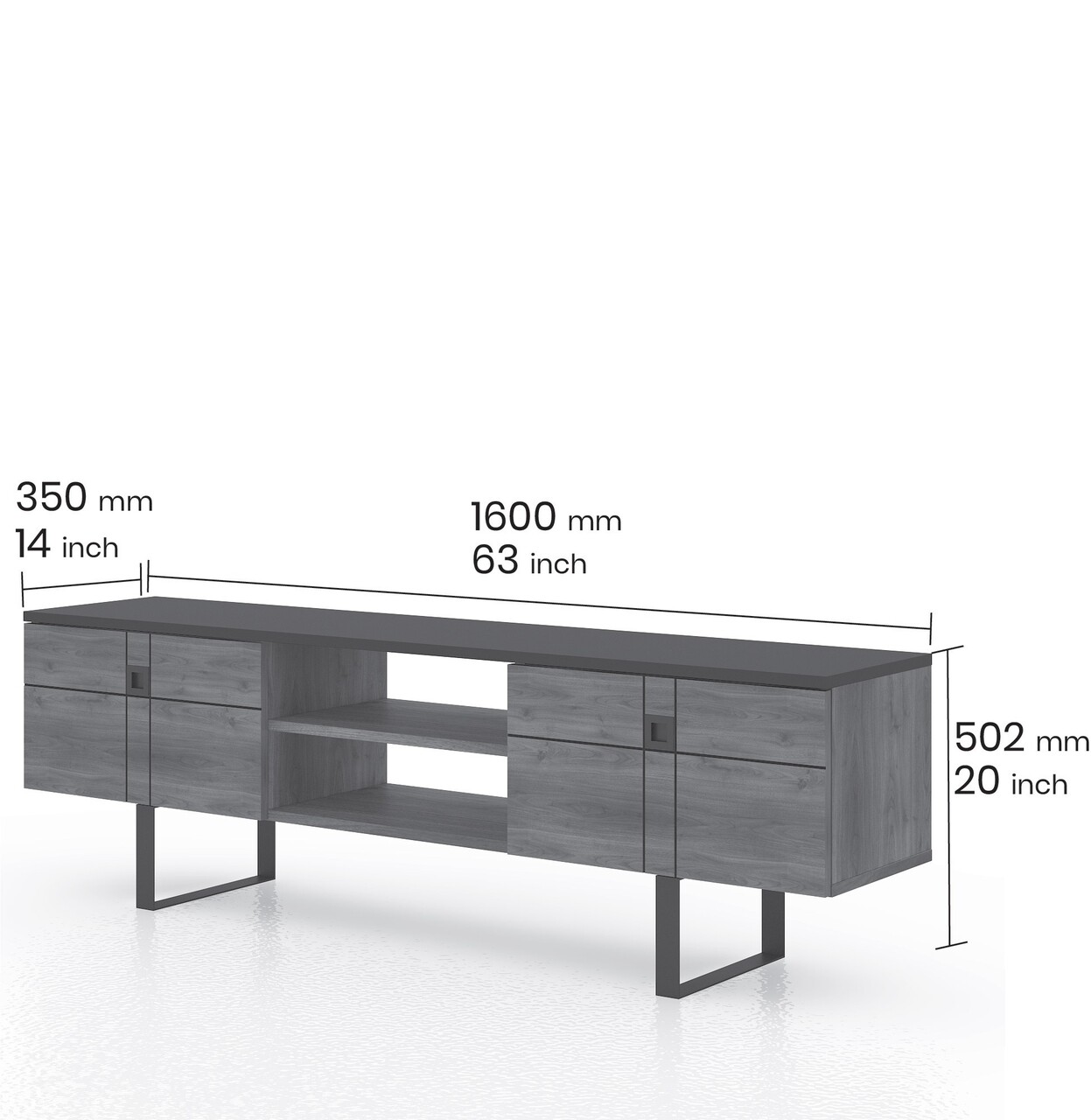 Comoda TV, Minima, Paulo, 160 X 50.2 X 35 Cm, Pal Melaminat, Nuc/negru