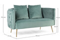 Canapea 2 locuri Tenbury, Bizzotto, 144x77x79.5 cm, lemn de frasin/otel/catifea, albastru tiffany