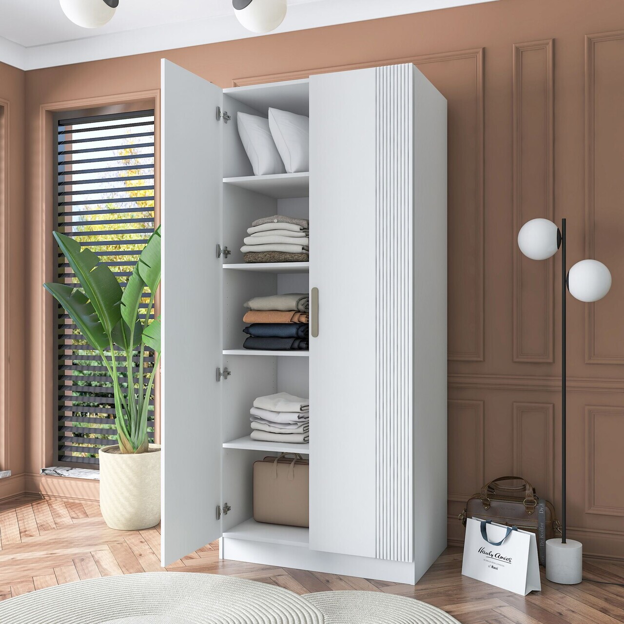 Dulap pentru haine, Hanah Home, BA180, 90x210x57.5 cm, PAL melaminat, Alb - view 5
