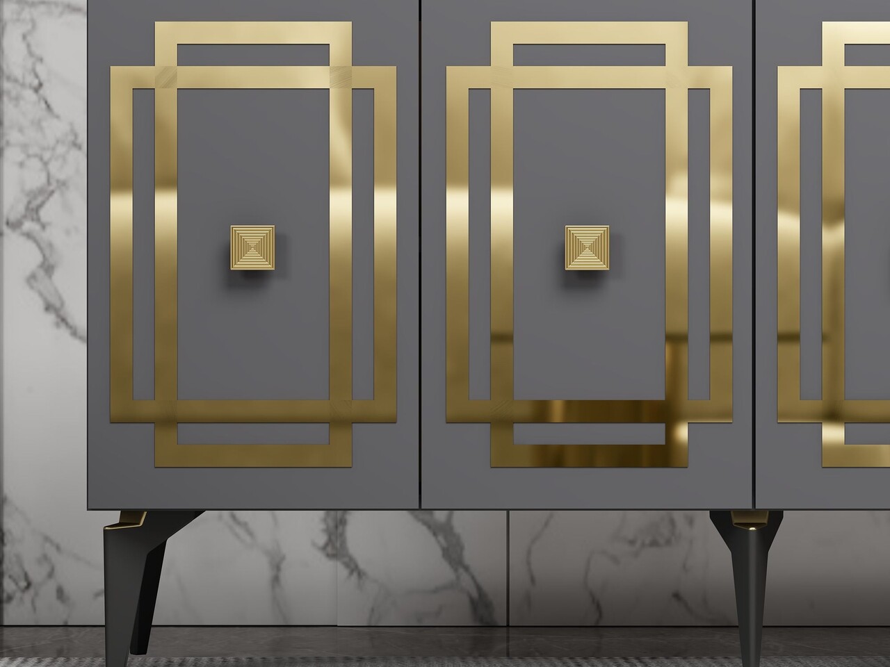 Consola, Hanah Home, Lotus, 150x79x40 cm, PAL , Antracit / Aur - view 3