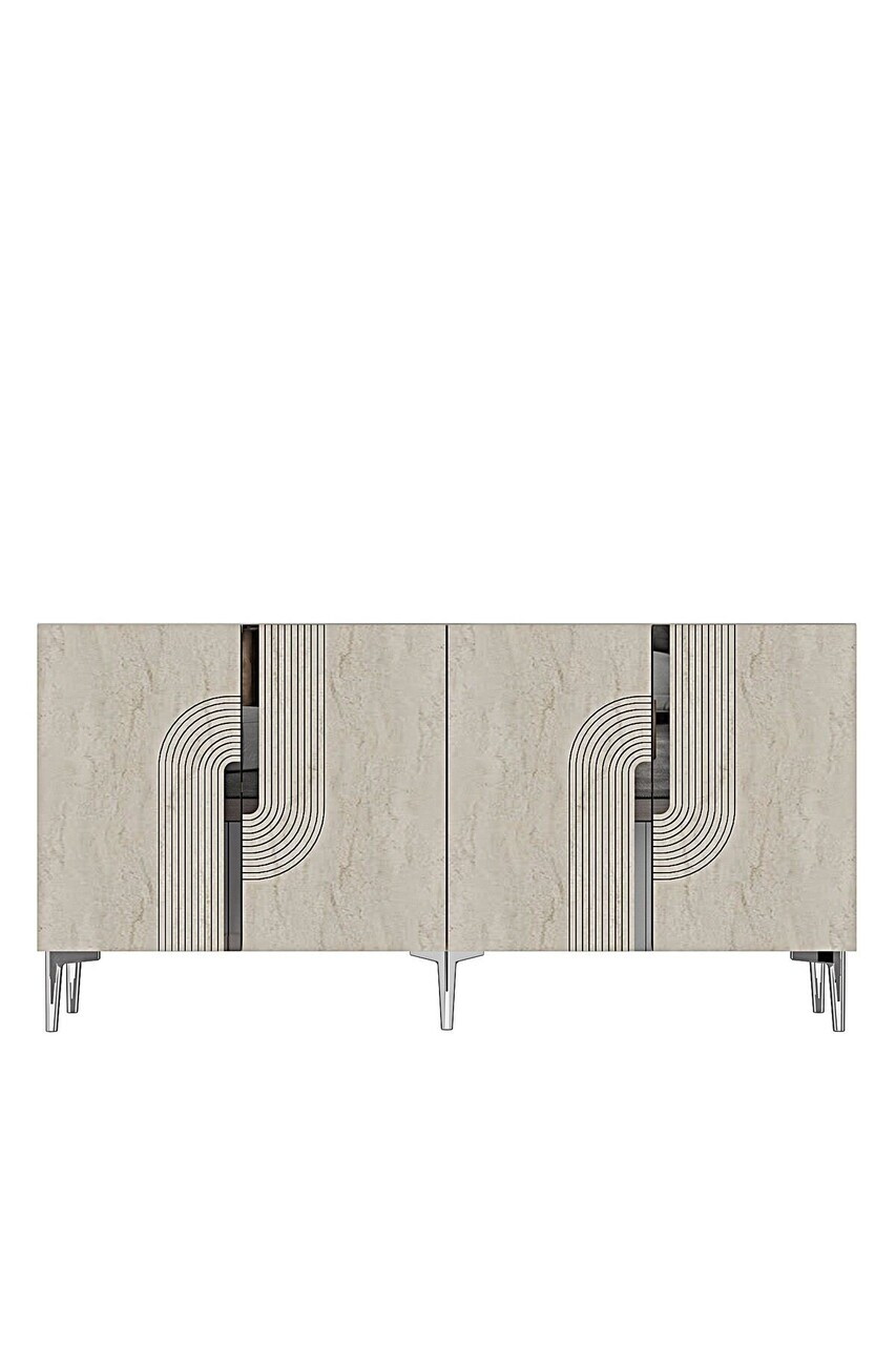 Consola, Hanah Home, Meyra 180, 180x75x32 cm, White / Travertine / Silver — imaginea 4